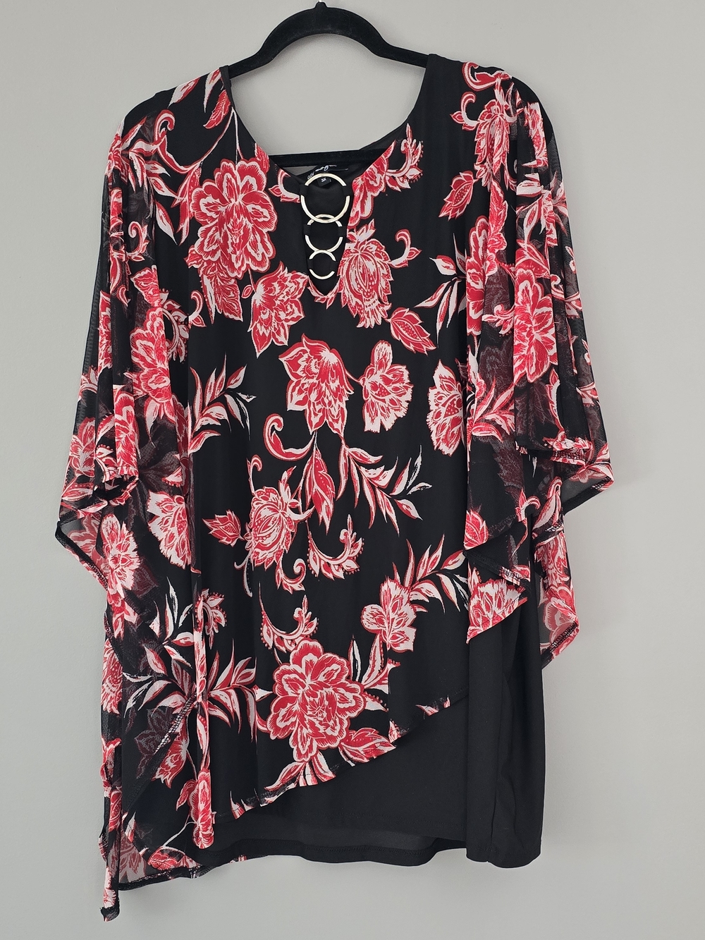 Black & Red Floral "Lace-Up" Asymmetrical Tunic